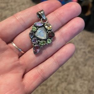 Large sterling silver multi stone, multicolored pendant